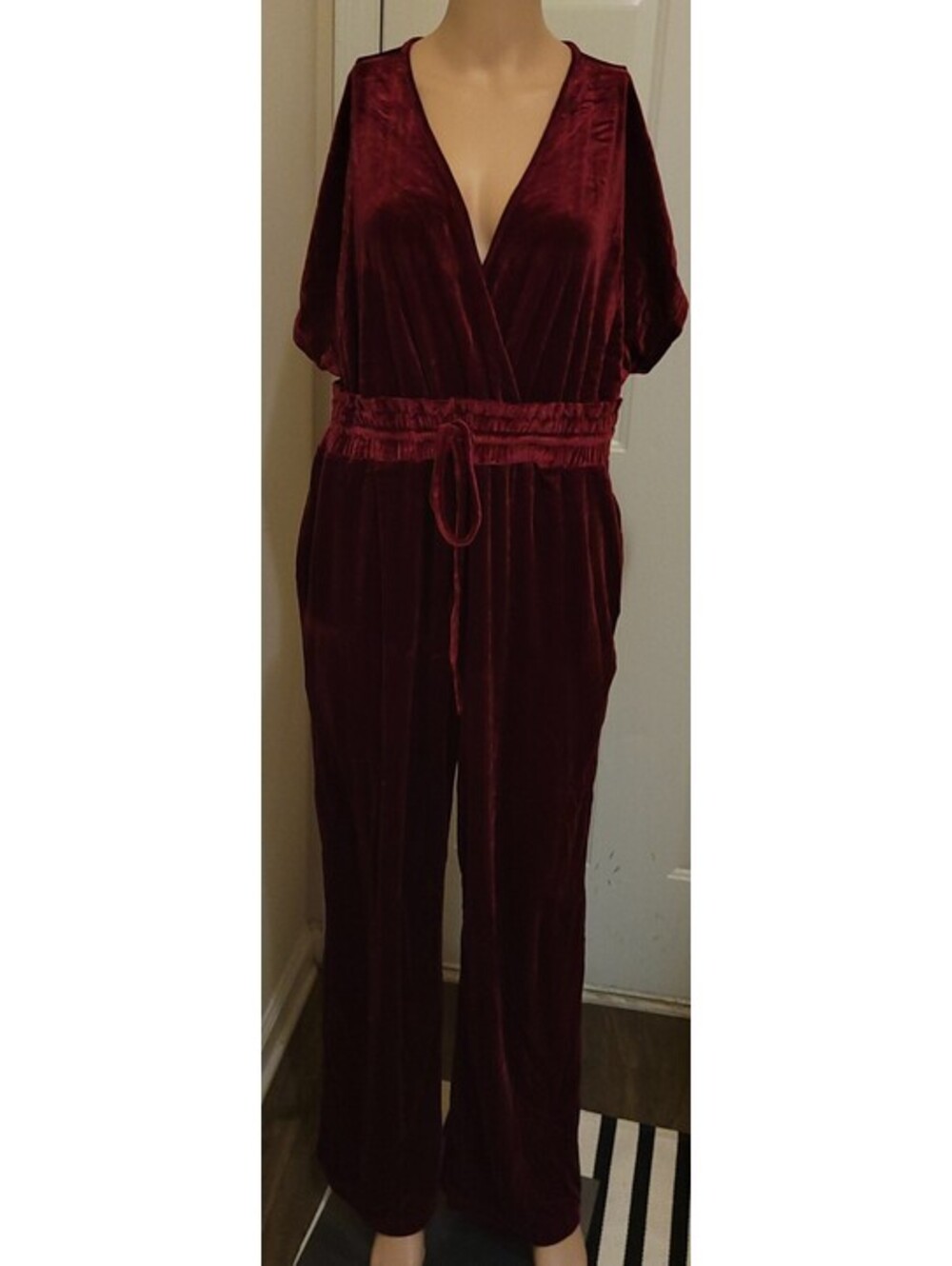 YMDUCH Women's Sleeve Belted Long Wide Leg Batwin Jumpsuit Fashion Sexy Size XL